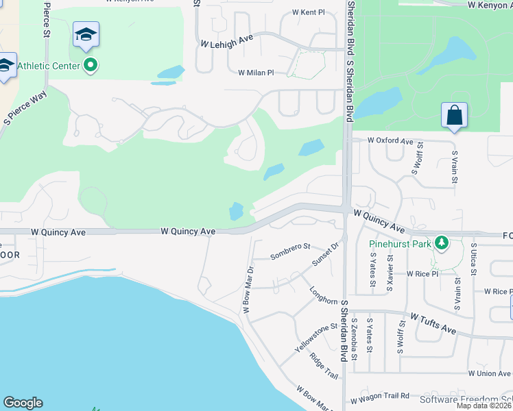 map of restaurants, bars, coffee shops, grocery stores, and more near 5635 West Princeton Drive in Denver
