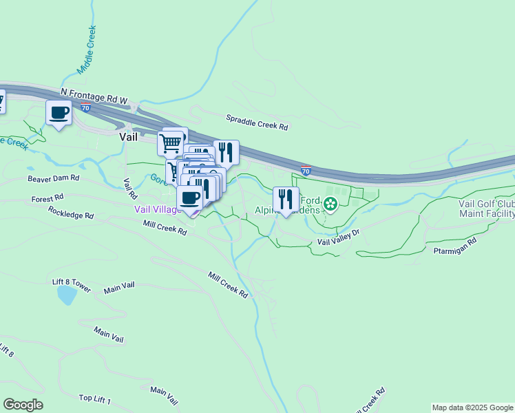 map of restaurants, bars, coffee shops, grocery stores, and more near in Vail