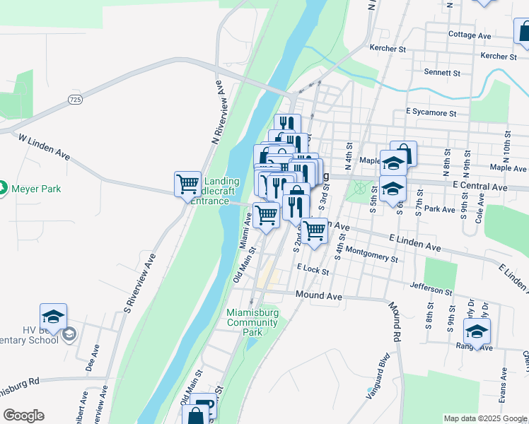 map of restaurants, bars, coffee shops, grocery stores, and more near in Miamisburg