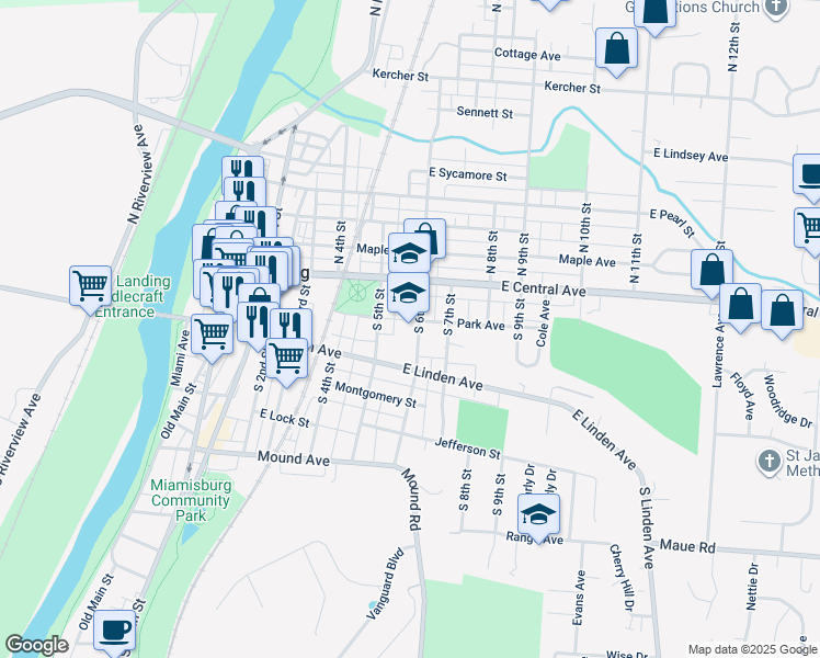 map of restaurants, bars, coffee shops, grocery stores, and more near 540 Park Avenue in Miamisburg