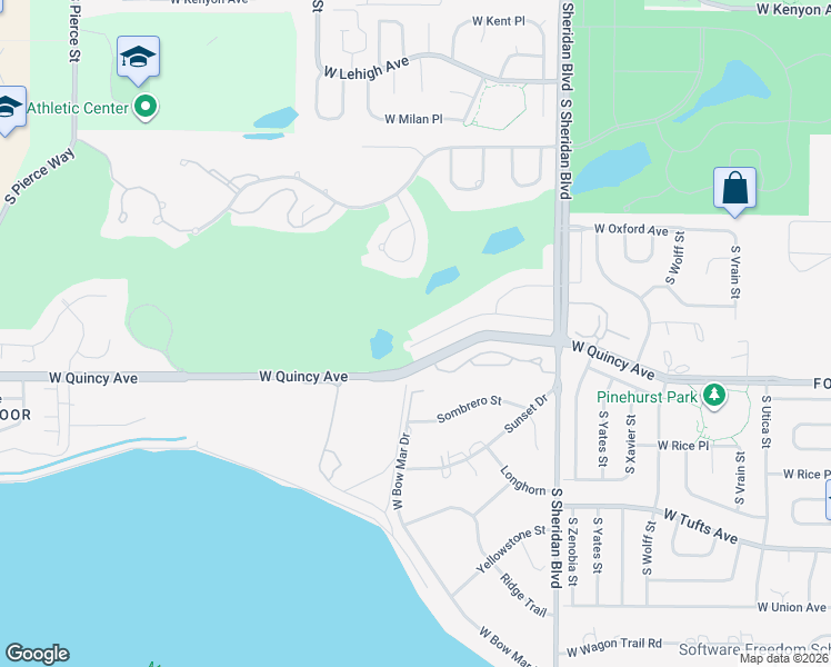map of restaurants, bars, coffee shops, grocery stores, and more near 5635 West Princeton Drive in Denver