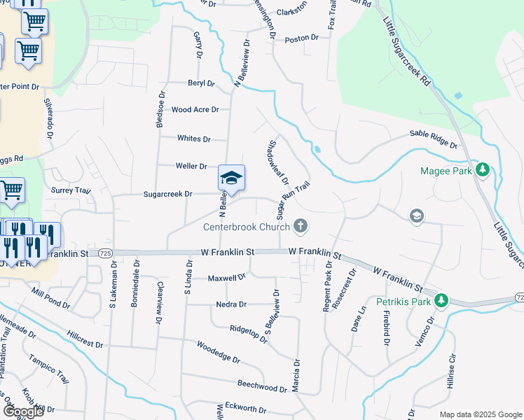 map of restaurants, bars, coffee shops, grocery stores, and more near 4099 North Linda Drive in Bellbrook