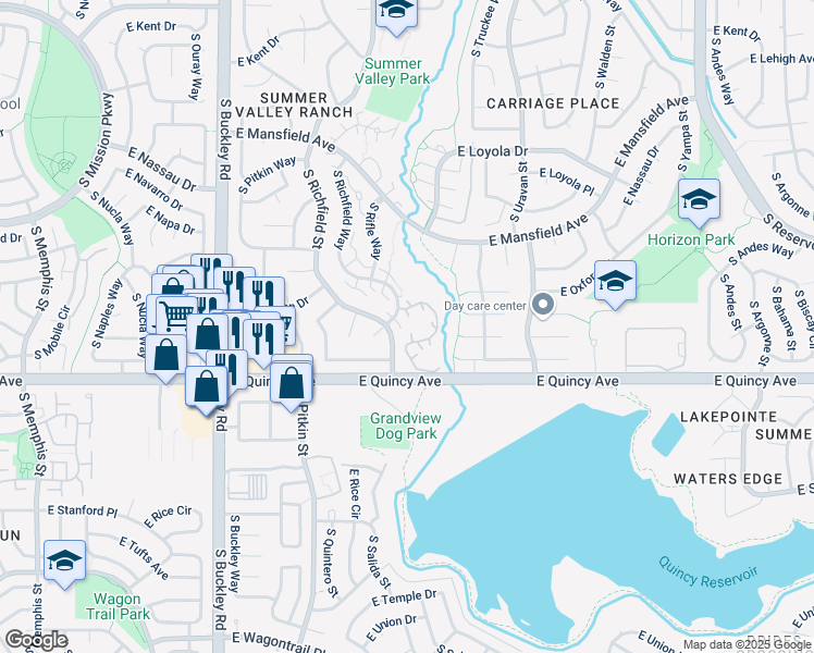 map of restaurants, bars, coffee shops, grocery stores, and more near 4273 South Salida Way in Aurora