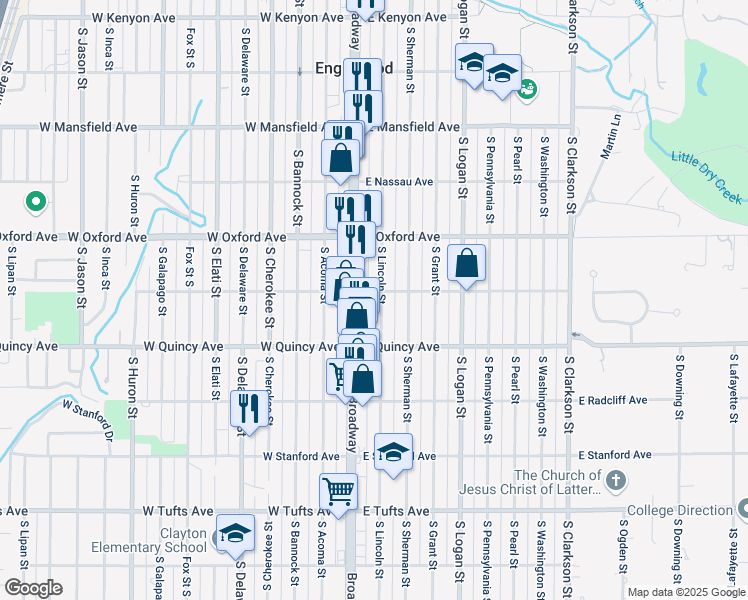 map of restaurants, bars, coffee shops, grocery stores, and more near 4199 South Lincoln Street in Englewood