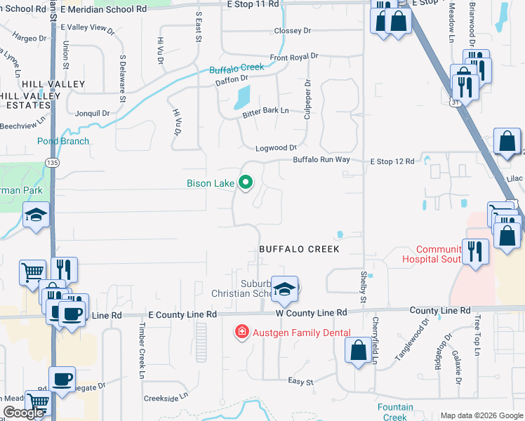 map of restaurants, bars, coffee shops, grocery stores, and more near 8622 Bison Lake Drive in Indianapolis