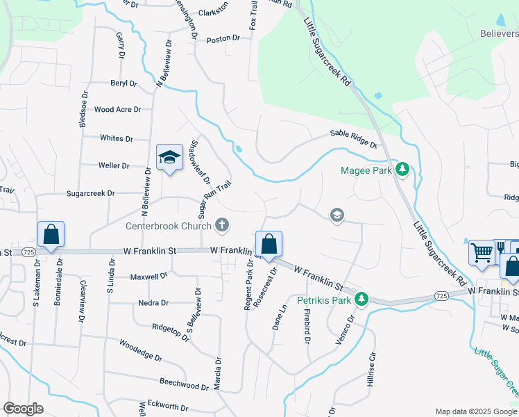 map of restaurants, bars, coffee shops, grocery stores, and more near 1917 North Regent Park Drive in Bellbrook