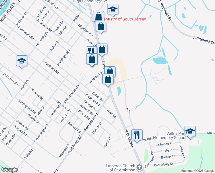 map of restaurants, bars, coffee shops, grocery stores, and more near 8 East Cornell Avenue in Pennsville