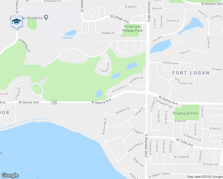 map of restaurants, bars, coffee shops, grocery stores, and more near 5635 West Princeton Drive in Denver