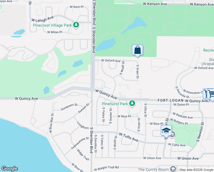 map of restaurants, bars, coffee shops, grocery stores, and more near 4193 South Zenobia Street in Denver