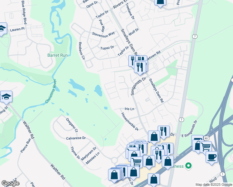 map of restaurants, bars, coffee shops, grocery stores, and more near 1 Spring Drive in Newark