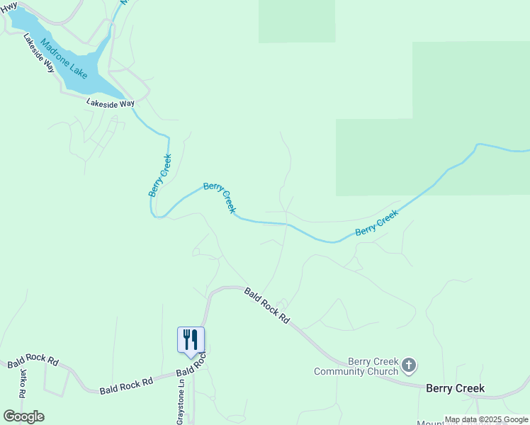 map of restaurants, bars, coffee shops, grocery stores, and more near 2 Oak Drive in Berry Creek