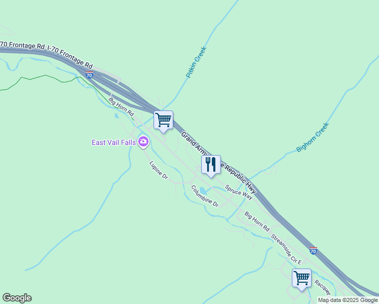map of restaurants, bars, coffee shops, grocery stores, and more near 4093 Spruce Way in Vail
