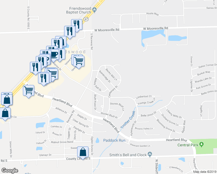 map of restaurants, bars, coffee shops, grocery stores, and more near 9147 Bainbridge Drive in Indianapolis