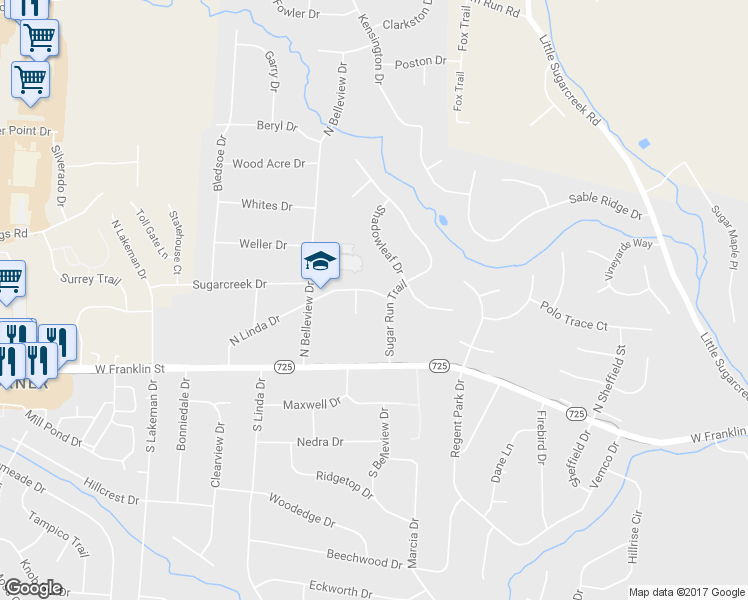 map of restaurants, bars, coffee shops, grocery stores, and more near 4099 North Linda Drive in Bellbrook