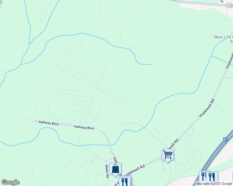 map of restaurants, bars, coffee shops, grocery stores, and more near 11835 New Gate Boulevard in Hagerstown