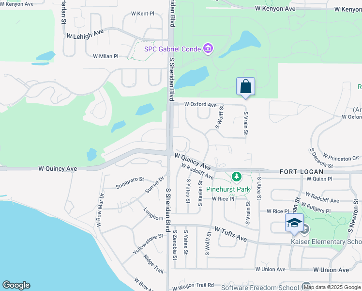map of restaurants, bars, coffee shops, grocery stores, and more near 5195 West Quincy Avenue in Denver