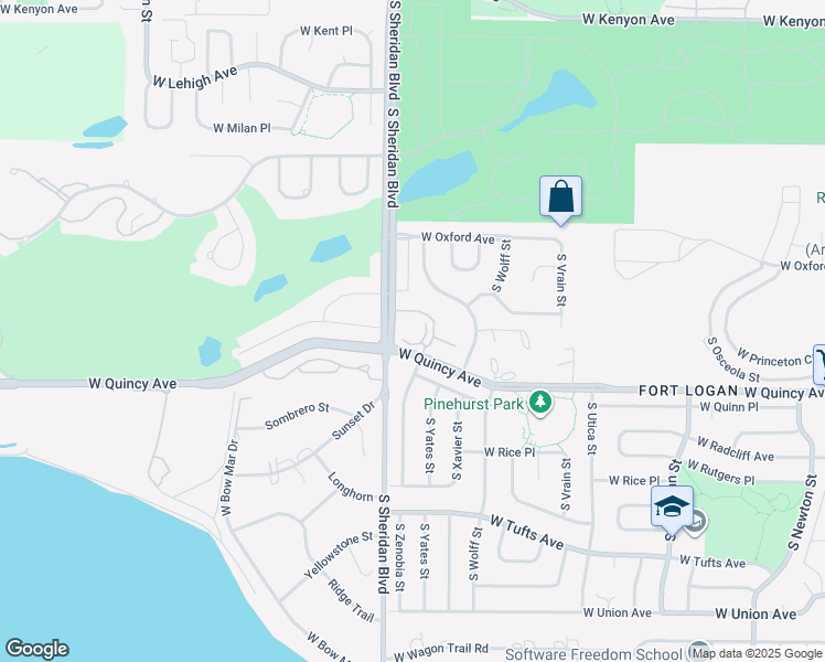map of restaurants, bars, coffee shops, grocery stores, and more near 5195 West Quincy Avenue in Denver