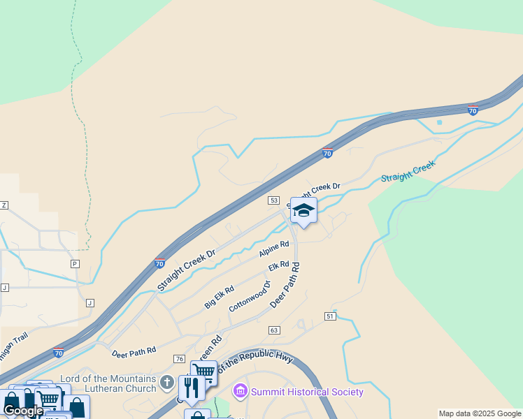 map of restaurants, bars, coffee shops, grocery stores, and more near 675 Straight Creek Drive in Dillon