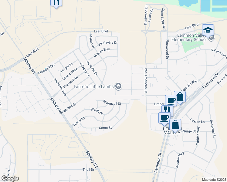 map of restaurants, bars, coffee shops, grocery stores, and more near 8876 Mahon Drive in Reno