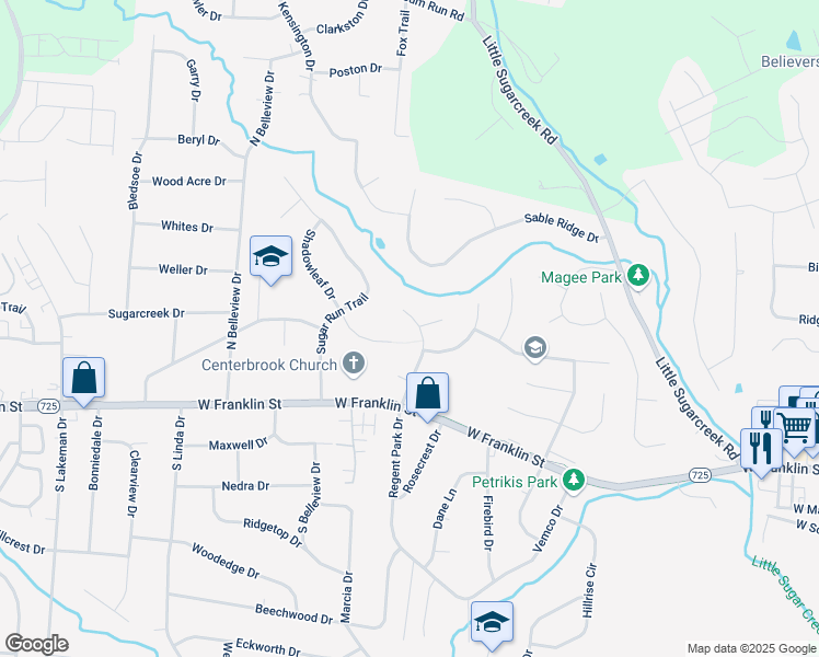 map of restaurants, bars, coffee shops, grocery stores, and more near 1917 N Regent Park Dr in Bellbrook