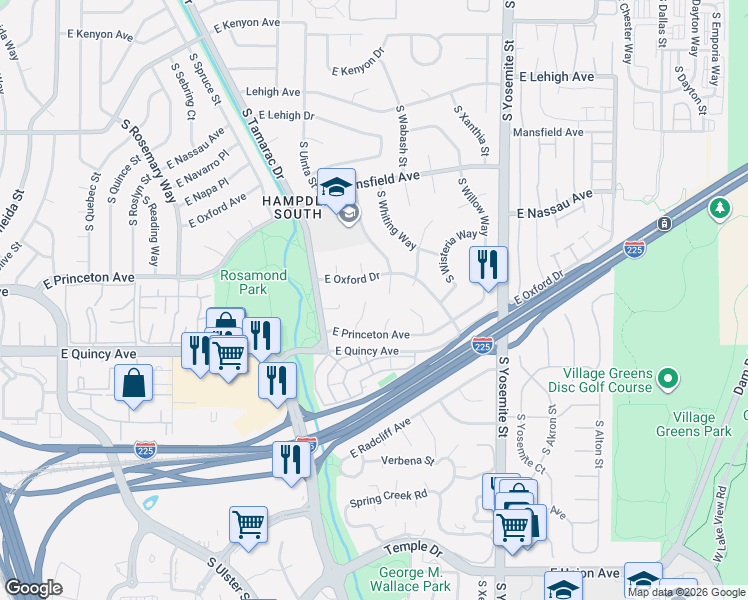 map of restaurants, bars, coffee shops, grocery stores, and more near 4144 South Valentia Street in Denver