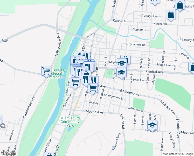 map of restaurants, bars, coffee shops, grocery stores, and more near 120 South 3rd Street in Miamisburg