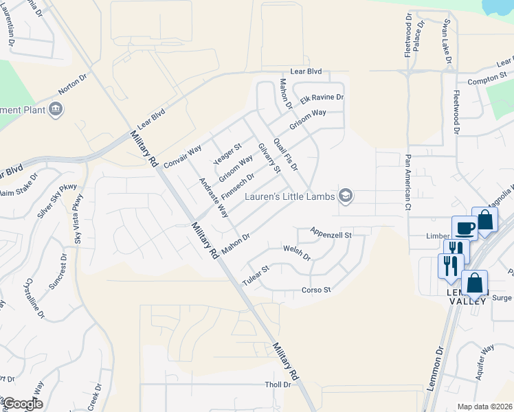 map of restaurants, bars, coffee shops, grocery stores, and more near 8945 Sorcha Street in Reno