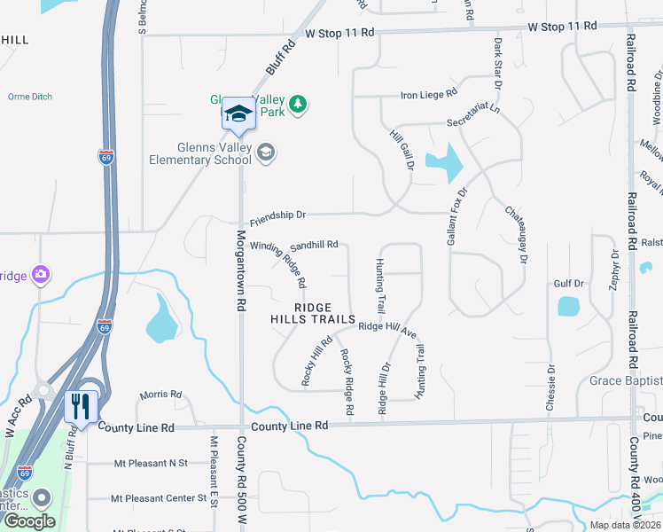 map of restaurants, bars, coffee shops, grocery stores, and more near 8552 Trails Run Road in Indianapolis