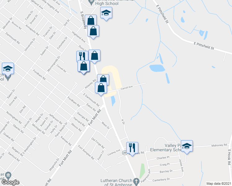 map of restaurants, bars, coffee shops, grocery stores, and more near 1 K Drive in Pennsville