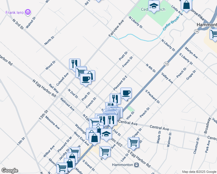 map of restaurants, bars, coffee shops, grocery stores, and more near 216 Tilton Street in Hammonton