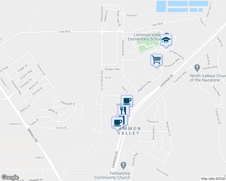 map of restaurants, bars, coffee shops, grocery stores, and more near 708 Terra Ct in Reno