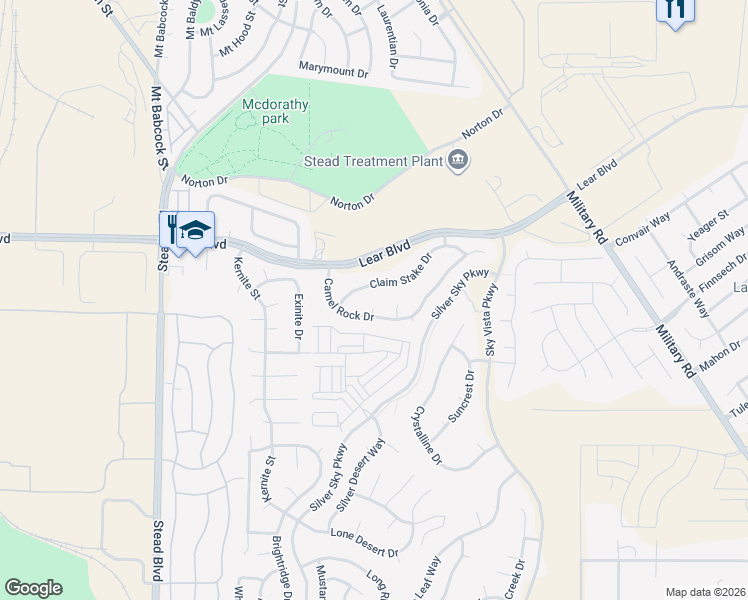 map of restaurants, bars, coffee shops, grocery stores, and more near 11975 Camel Rock Drive in Reno