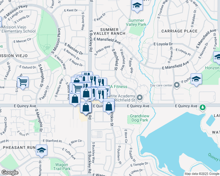 map of restaurants, bars, coffee shops, grocery stores, and more near 4208 S Pitkin St in Aurora