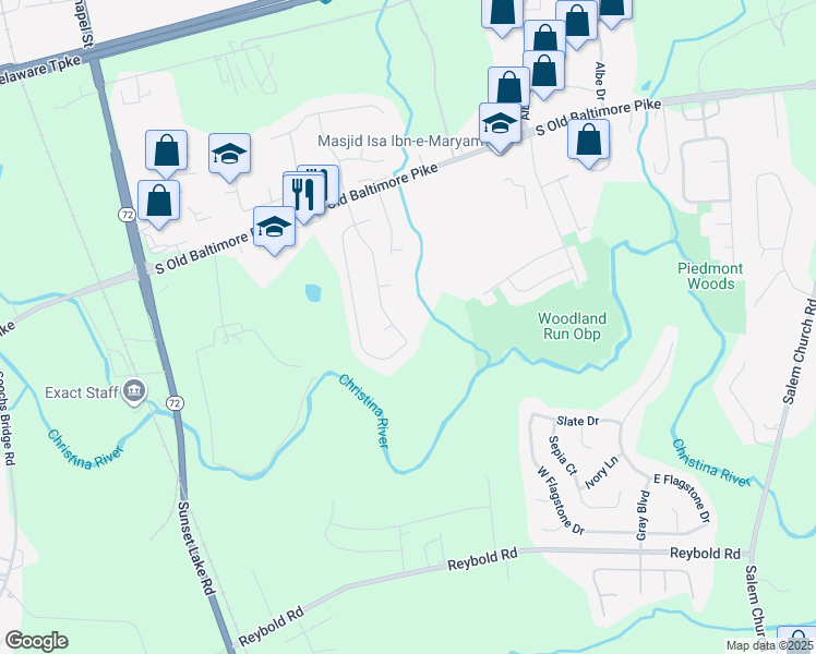map of restaurants, bars, coffee shops, grocery stores, and more near 146 Torington Way in Newark