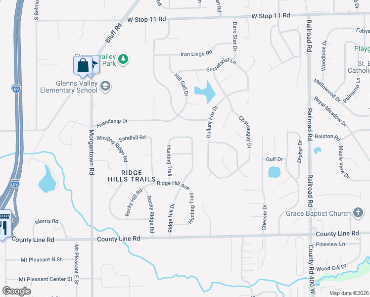map of restaurants, bars, coffee shops, grocery stores, and more near 1634 Towe String Road in Indianapolis