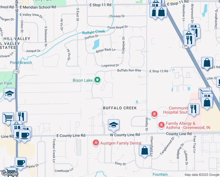 map of restaurants, bars, coffee shops, grocery stores, and more near 8622 Bison Lake Drive in Indianapolis