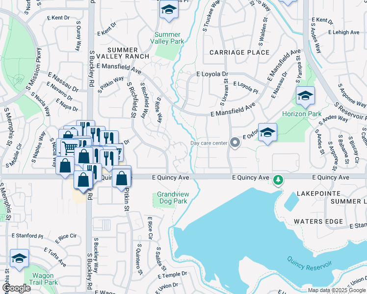 map of restaurants, bars, coffee shops, grocery stores, and more near 4281 South Salida Way in Aurora