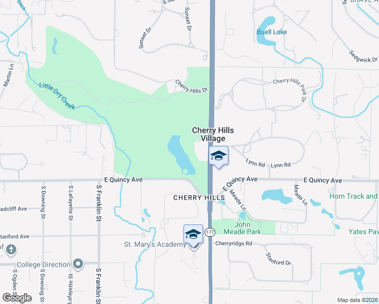 map of restaurants, bars, coffee shops, grocery stores, and more near in Cherry Hills Village