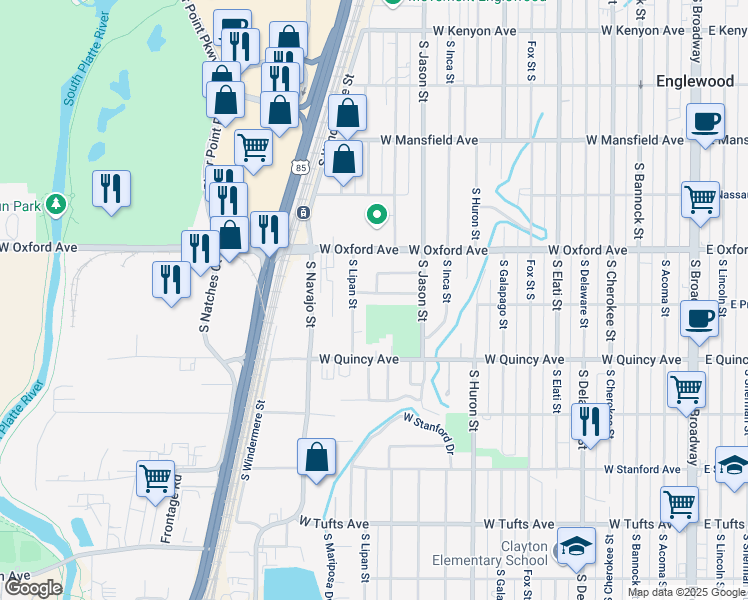 map of restaurants, bars, coffee shops, grocery stores, and more near 1176 West Princeton Place in Englewood
