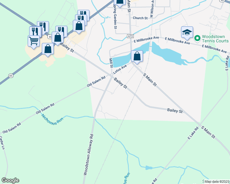 map of restaurants, bars, coffee shops, grocery stores, and more near 600 Behnke Way in Woodstown