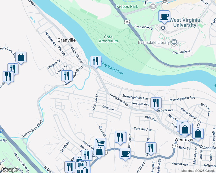 map of restaurants, bars, coffee shops, grocery stores, and more near 13 Garrison Street in Westover