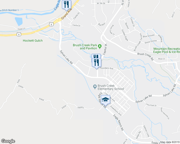 map of restaurants, bars, coffee shops, grocery stores, and more near 33 Gamble Street in Eagle