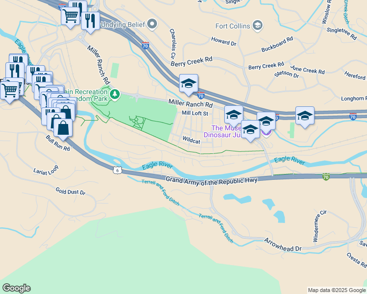 map of restaurants, bars, coffee shops, grocery stores, and more near 41 Silver in Edwards