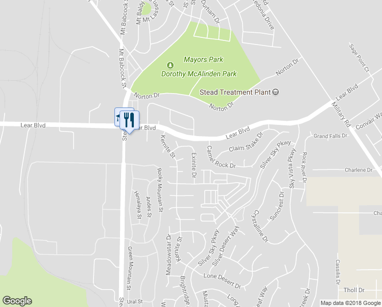 map of restaurants, bars, coffee shops, grocery stores, and more near 14002 Exinite Drive in Reno