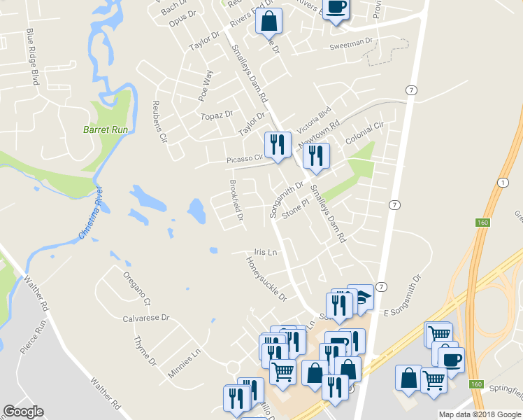 map of restaurants, bars, coffee shops, grocery stores, and more near 1 Cymbal Court in Newark