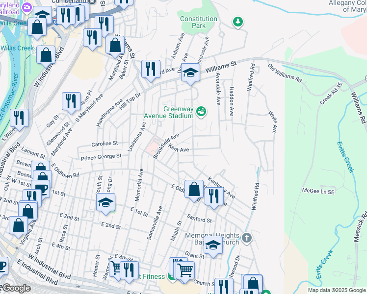 map of restaurants, bars, coffee shops, grocery stores, and more near 920 Kent Avenue in Cumberland