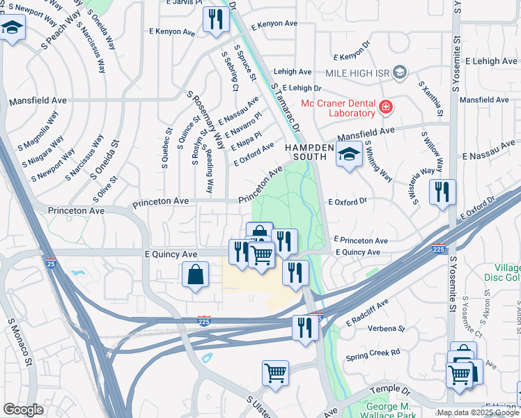 map of restaurants, bars, coffee shops, grocery stores, and more near 8051 East Quincy Avenue in Denver
