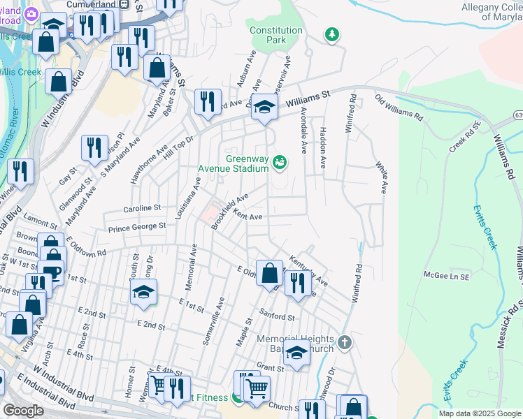 map of restaurants, bars, coffee shops, grocery stores, and more near 920 Kent Avenue in Cumberland