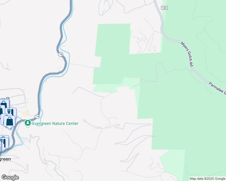 map of restaurants, bars, coffee shops, grocery stores, and more near 4151 Hilltop Road in Evergreen
