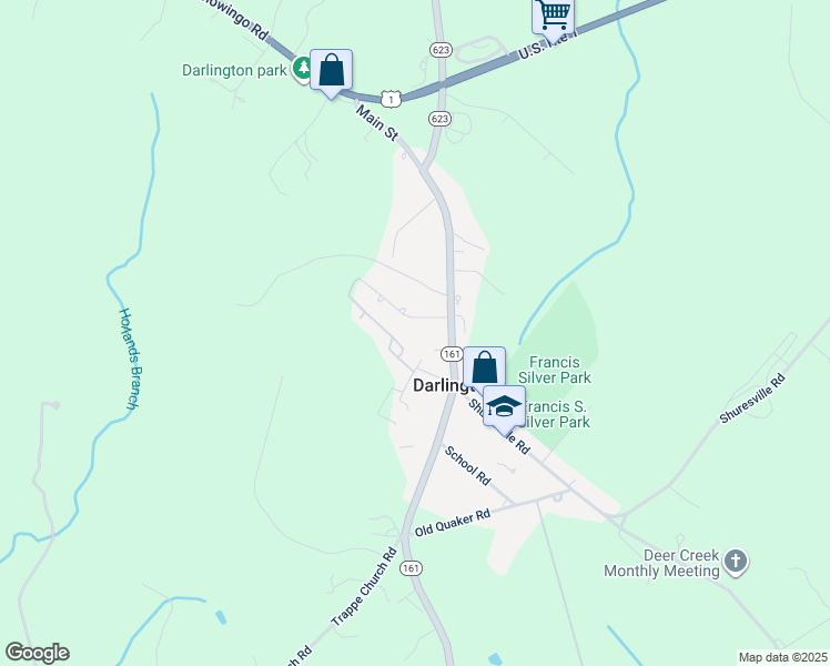 map of restaurants, bars, coffee shops, grocery stores, and more near 2221 Swartz Road in Darlington